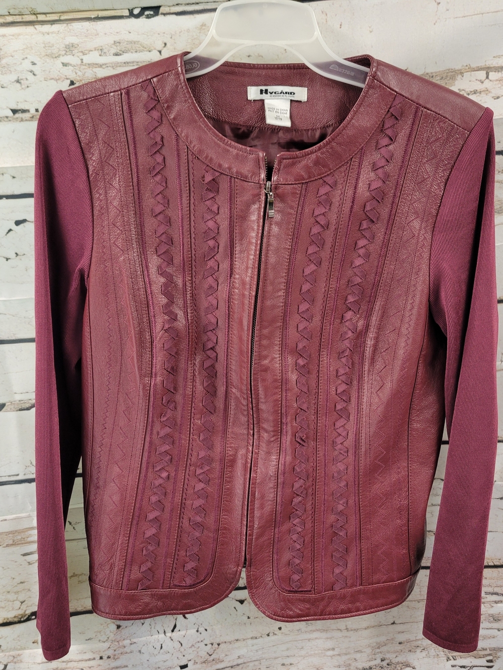 Nygard Collection Burgundy Genuine Leather & Cloth Jacket Boho Western Moto